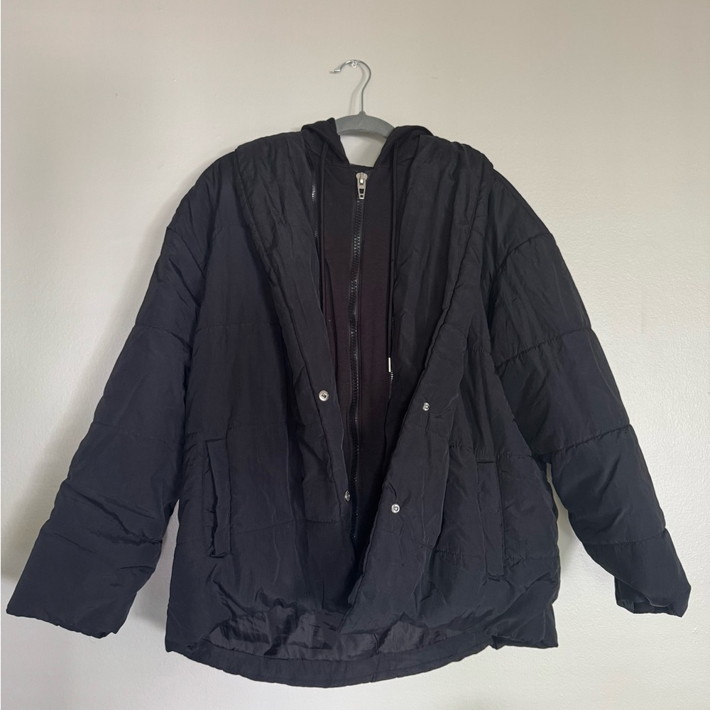Blank NYC Black Puffer Jacket with Hood
